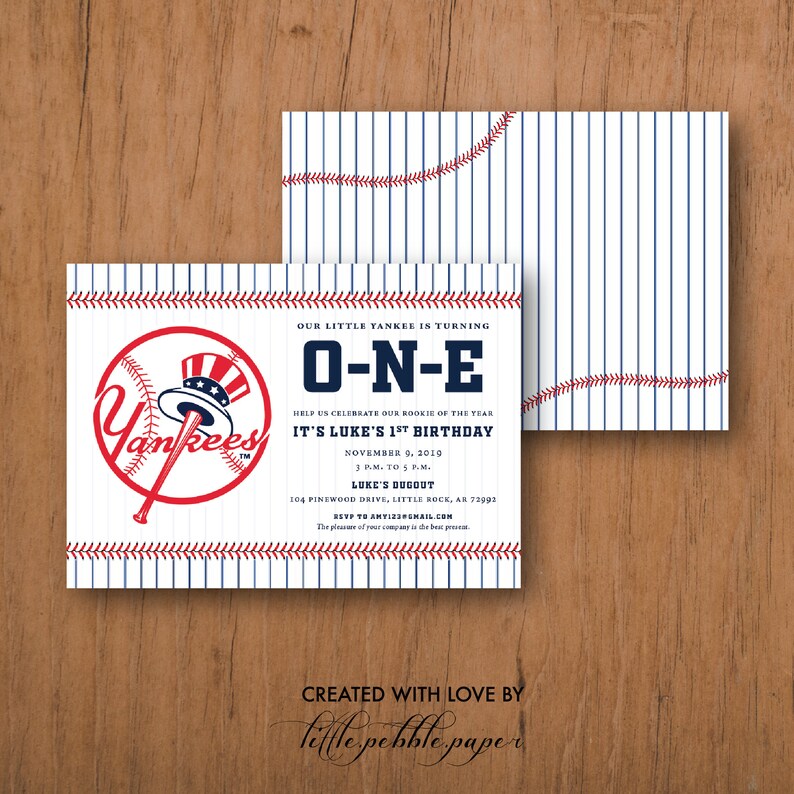 Yankees Birthday Invitation New York Yankees Invite Baseball | Etsy