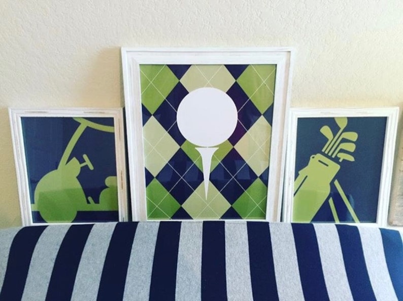 Baby Boy Nursery Art Print Boy Room Art Golf Nursery Art Argyle Golf Tee Navy Blue Golf Decor Green Golf Ball Print Golf Print