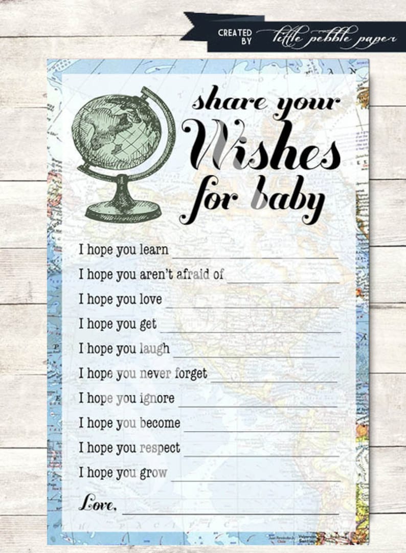 Wishes for Baby Shower Game Printable, Welcome to the World Baby Shower, Boy, Shower Activity, Around the World, Globe, Travel Theme Digital 