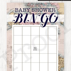 Jogo de bingo para chá de bebê, bem-vindo ao bingo mundial, chá de bebê com tema mundial, jogo de chá de bingo, bingo para impressão, mapa de bingo, chá de viagem