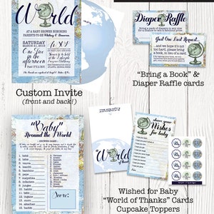 Pink Welcome to the World Baby Shower Invitation, Printable, Girl, Gender Neutral, Travel Theme, Map Shower, Around the World Shower image 7