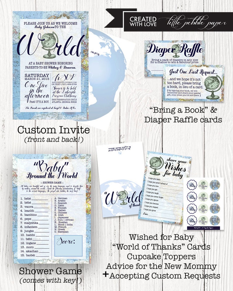 Pink Welcome to the World Baby Shower Invitation, Printable, Girl, Gender Neutral, Travel Theme, Map Shower, Around the World Shower image 7