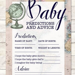 Baby Voorspellingen Kaart, Baby Douche Voorspellingen voor Baby, Welkom in de Wereld, Gender Neutraal, Over de hele wereld, Baby Shower Games