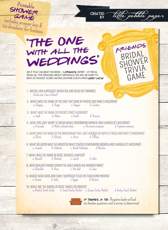 FRIENDS TV Show Trivia Bridal Shower Game FRIENDS Trivia Quiz Etsy