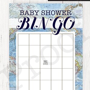 Bienvenue au World Baby Shower Bingo Game, Travel Shower Bingo Game, World Theme, Map Bingo Game, Baby Shower Bingo, Around the World