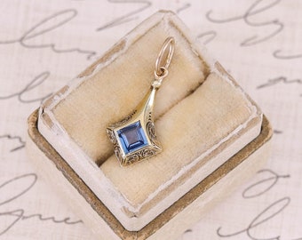 Antique Synthetic Sapphire Charm of 14k Gold