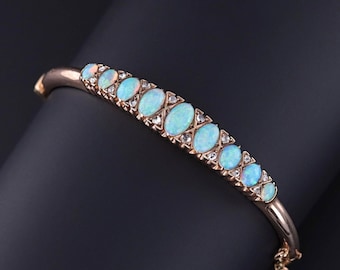 Antique Opal and Diamond Bangle of 9ct Gold