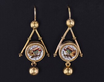 Antique Micromosaic Butterfly Earrings of 18k Gold