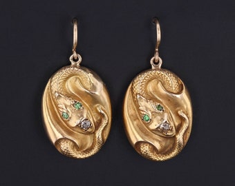 Antique Snake Conversion Earrings of 14k Gold