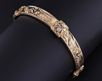 Antique Diamond Egyptian Revival Bangle of 14k Gold