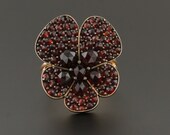 Garnet Flower Ring 14k Gold Ring Pin Conversion Antique Garnet Flower Ring