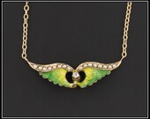 14k Gold Winged Necklace Antique Pin Conversion Necklace 14k Gold Enamel Wings Necklace Winged Necklace