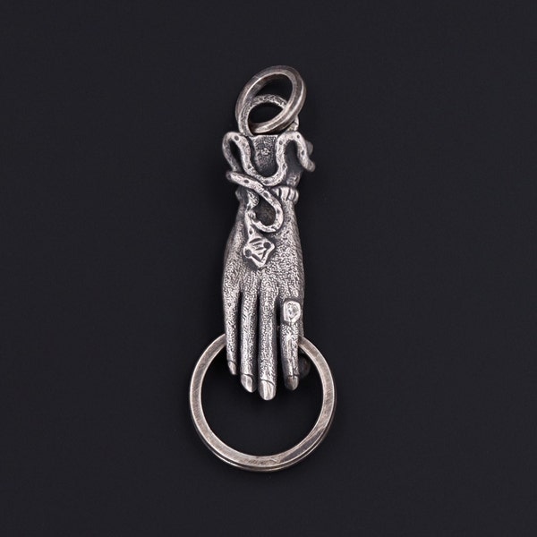 Antique Reproduction Hand Charm Holder Pendant of Sterling Silver