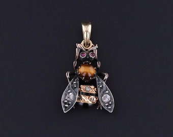 Antique Diamond Bee Pendant of 15ct Gold and Silver