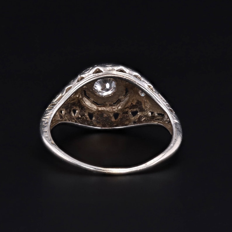 Art Deco Diamond Filigree Engagement Ring of 18k White Gold image 4