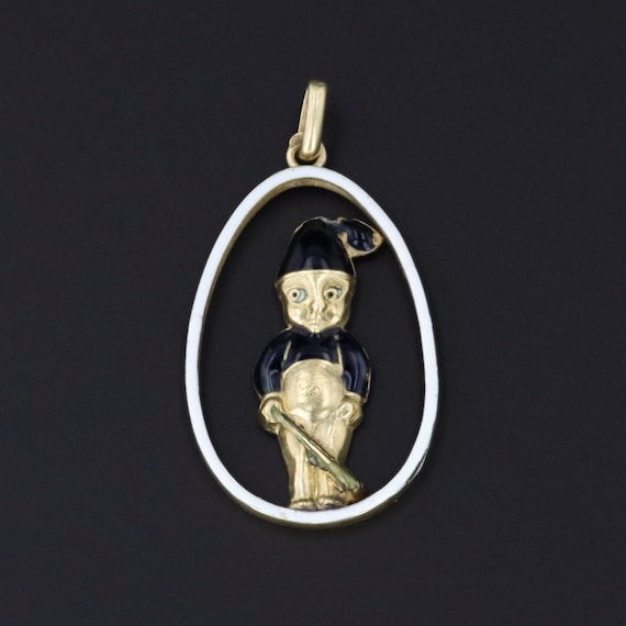 Vintage Enamel Boy Pendant of 18k Gold - image 1