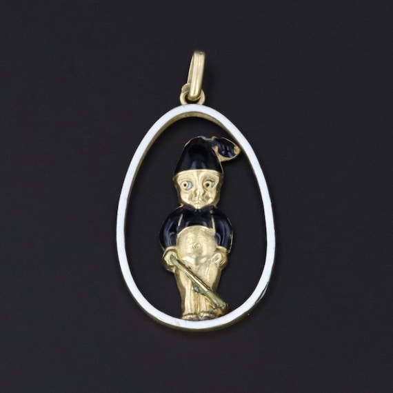 Vintage Enamel Boy Pendant | 18k Gold Pendant | Vi