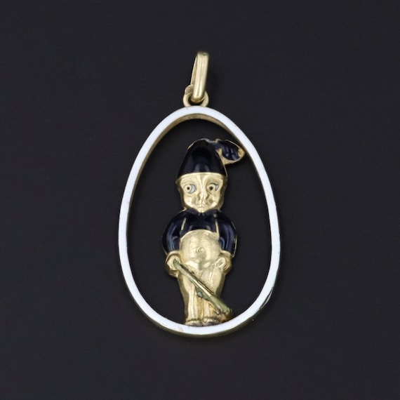 Vintage Enamel Boy Pendant of 18k Gold