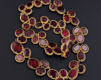 Collier Ras Du Cou Antique Austro-Hongrois | Or 14k Grenat Rouge | Perles Fines | Style Rivière