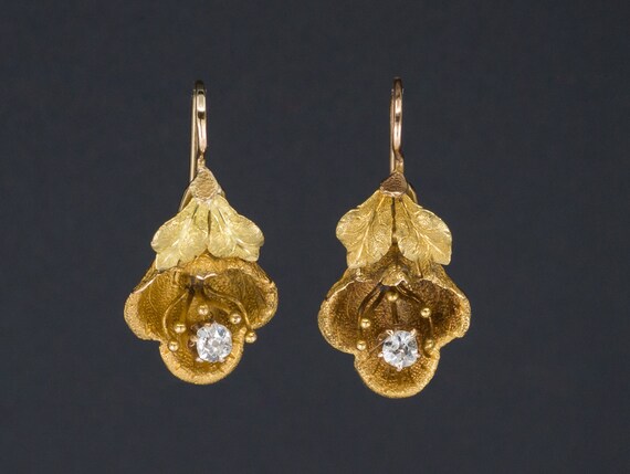 Diamond Flower Earrings | Antique Flower Earrings