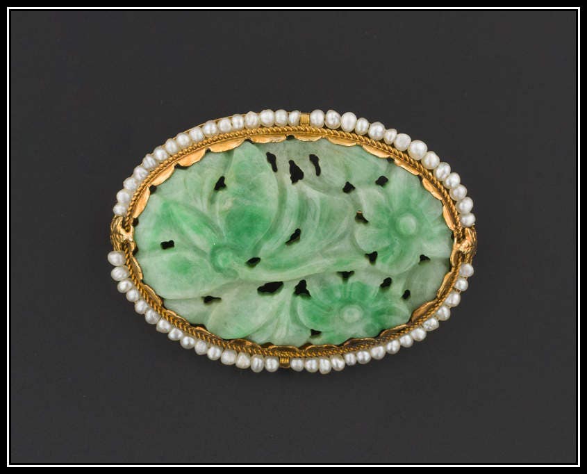 Antique 14k Jade Brooch Antique Jade Brooch Hand Carved Etsy