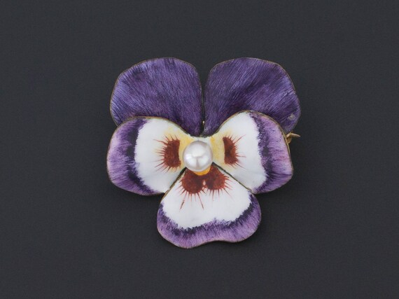 Purple Pansy Brooch | Vintage Pansy Brooch | 14k G