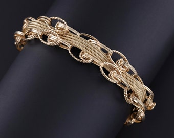 Vintage Woven Charm Bracelet of 14k Gold