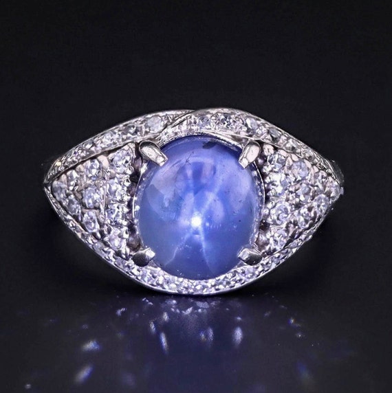 Vintage Natural Star Sapphire and Diamond Ring of… - image 5