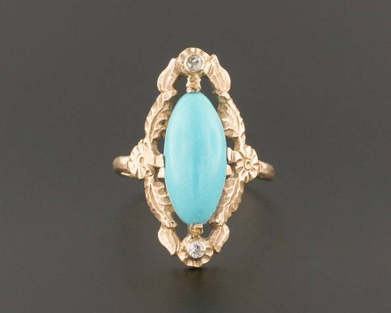 Turquoise & Diamond Ring | 10k Gold Turquoise Ring