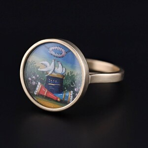 Georgian Hand Painted Dove Conversion Ring of 14k Gold image 2