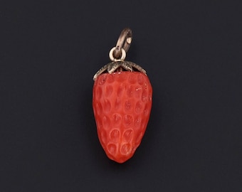 Vintage Coral Strawberry Charm of 14k Gold