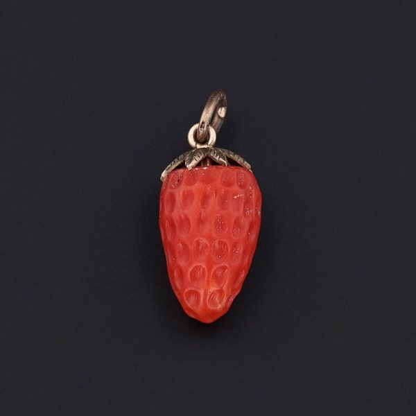 Vintage Coral Strawberry Charm of 14k Gold