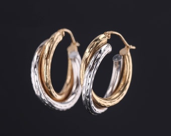 Vintage Hoop Earrings of 10k Yellow & White Gold