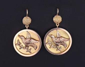 Victorian Bird Conversion Earrings of 14k Gold