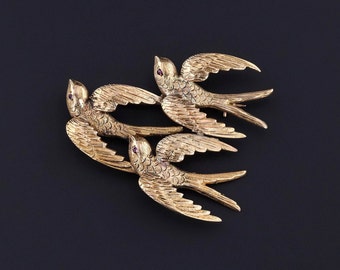 Antique Swallow Brooch of 14k Gold