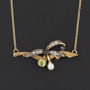 Antique Demantoid Diamond and Pearl Conversion Necklace of 14k Gold image 1