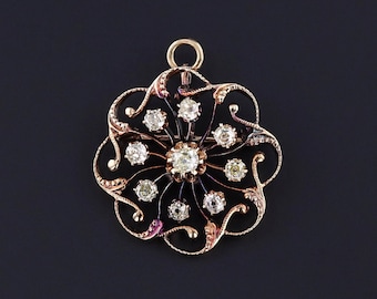 Antique Diamond Pendant Brooch of 14k Gold