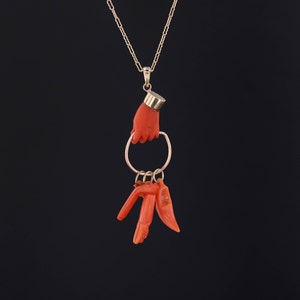 Antique Coral Hand Pendant of 14k Gold image 2