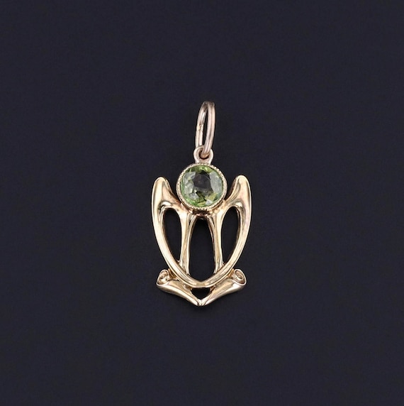 Antique Demantoid Garnet Doublet Charm of 10k Gold