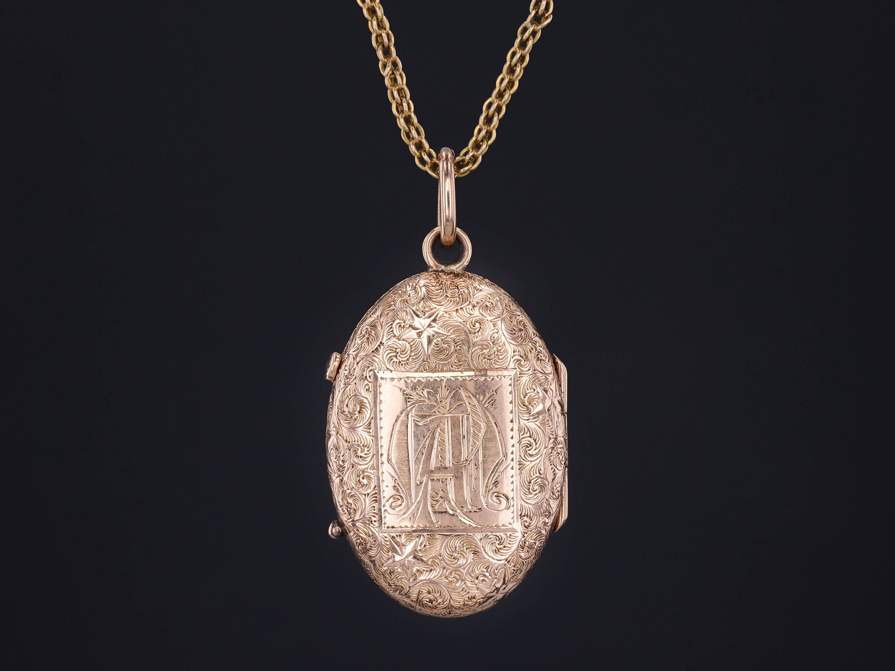 希少 アンティーク ロケットペンダント イニシャル 10K ビクトリアネックレス