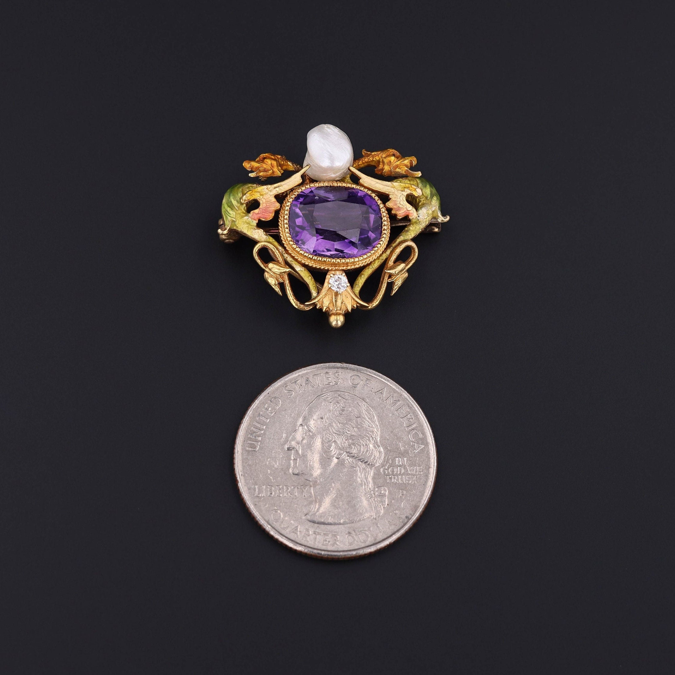 アールヌーボー エナメル ドラゴン ブローチ 14K ゴールド - Etsy 日本