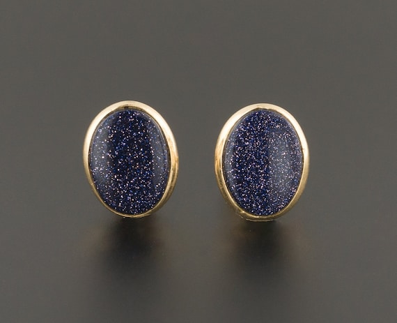 14k Blue Goldstone Earrings | 14k Gold Earrings |