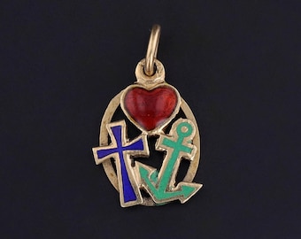 Vintage Faith, Hope, and Charity Enamel Charm of 14k Gold