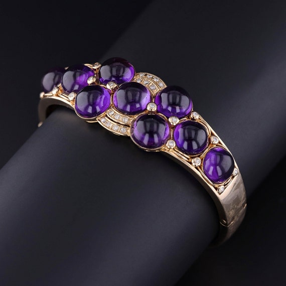 Vintage Amethyst Bangle Bracelet of 14k Gold - image 1