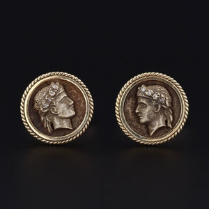 Vintage Julius Caesar Diamond Cameo Cufflinks of 14k Gold image 2