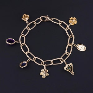 14k Gold Charm Bracelet with 7 Antique Charms image 4