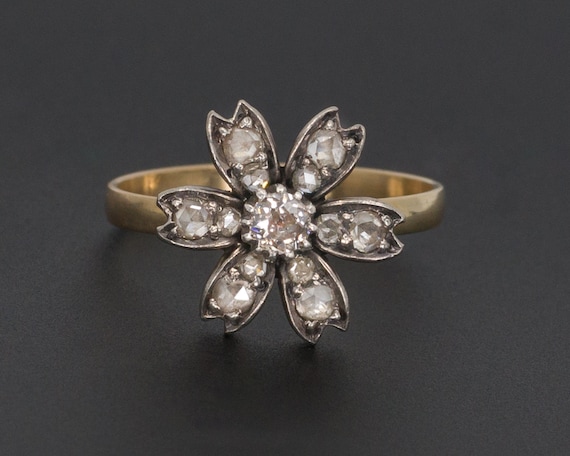 Diamond Flower Ring | Antique Flower Ring | Pin Co