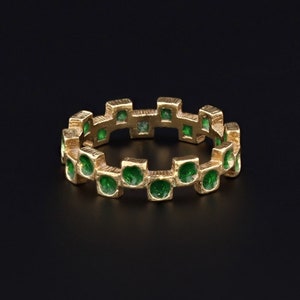 Anillo Vintage Plique a Jour de Esmalte Verde de Oro 18k