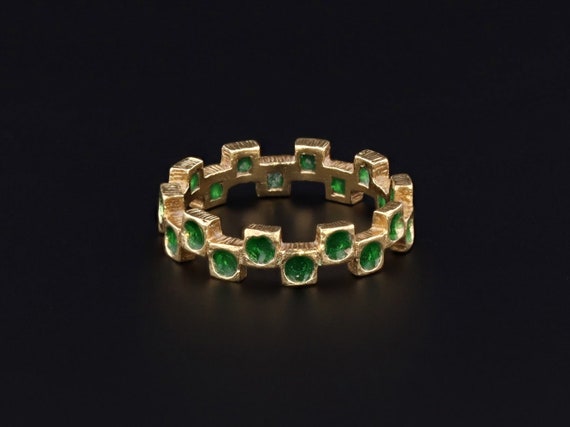 Vintage Green Enamel Plique a Jour Ring of 18k Go… - image 1