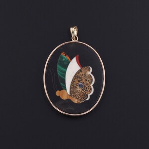 Antique Pietra Dura Butterfly Conversion Pendant of 14k Gold